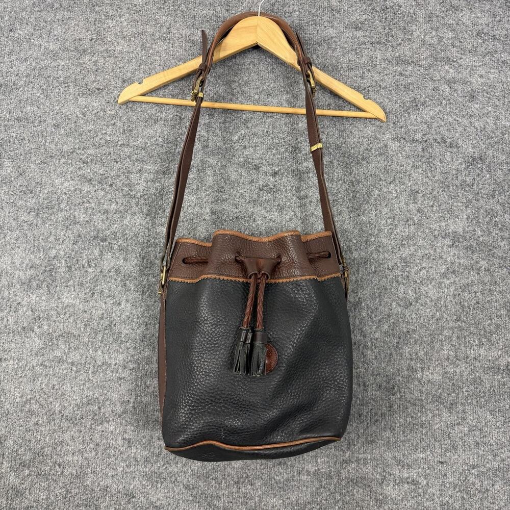 Vintage Dooney & Bourke All Weather Leather Bucket Shoulder Bag Black Brown USA